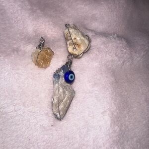 Handmade Natural Stone Pendant with Blue Evil Eye Charm - Unbranded